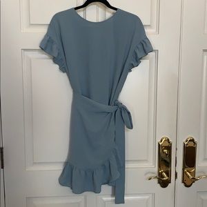 Aritzia blue ruffle wrap dress